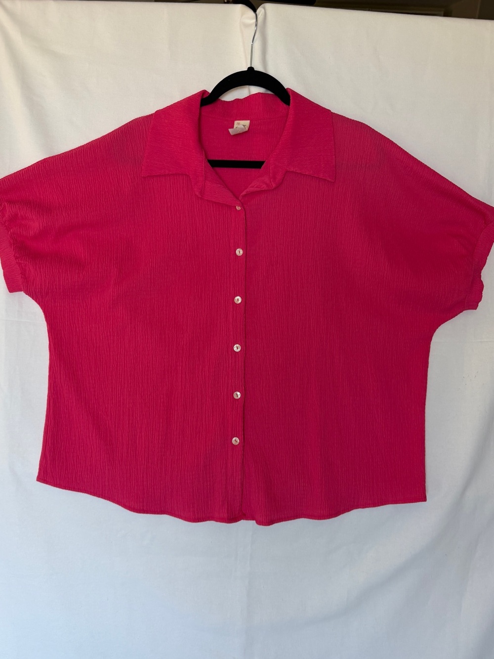 7th Ray Hot Pink Short Sleeve Button-Up Blouse